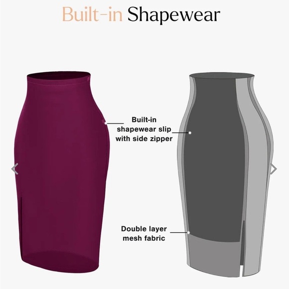 NWT Popilush Shapewear Sculpting Faux Leather Front Slit Midi Skirt Purple - Picture 4 of 9